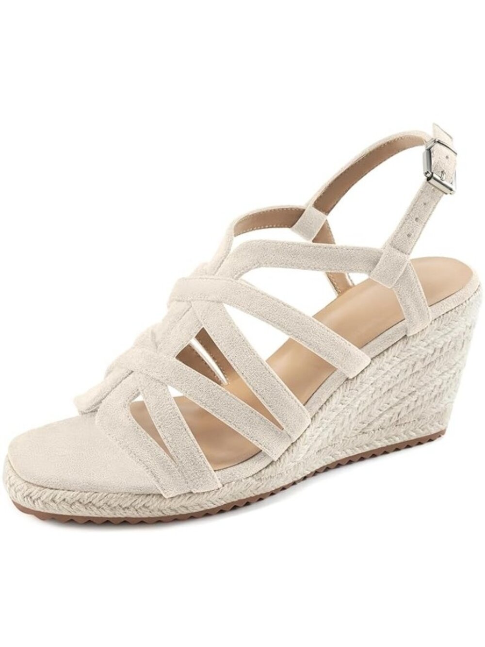 Aomigoct Size 9.5 Sandals Wedge Beige Espadrille Wedges Suede Upper Strappy
